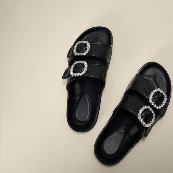 Maje Shoes - Maje Paris Black Slide Sandals with Rhinestone Buckles NWOB- FR 40- US 9.5/10